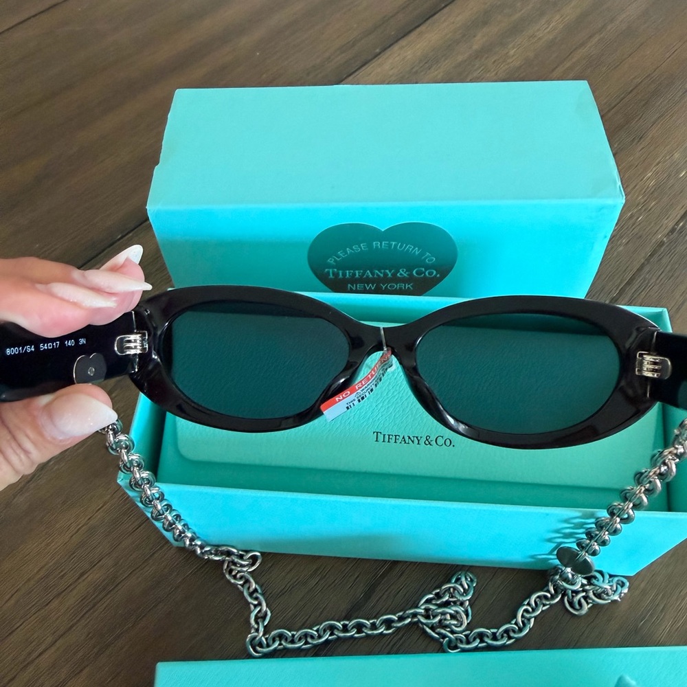 Tiffany & Co. Black Sunglasses with Silver Chain - Picture 5 of 10